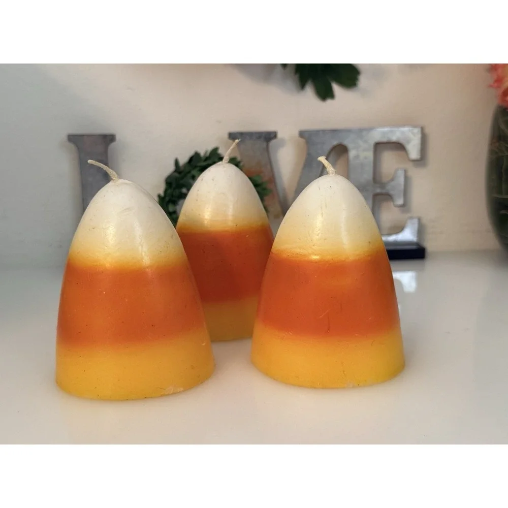 Vintage 1980s Halloween Rare‎ Candy Corn Candles Unused Yellow Orange White 4
